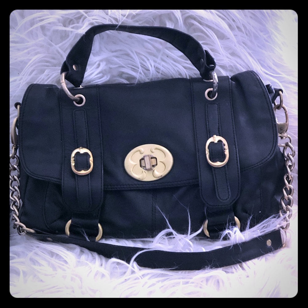 Emma Fox Black Leather Large Satchel w/ Strap